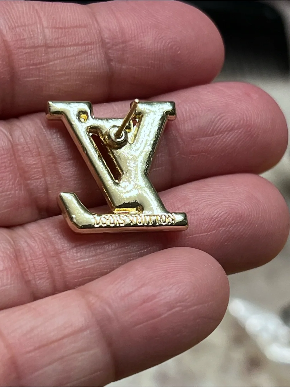 Designer pink enamel and Gold with Crystal LV Logo Stud Earrings - Gold/Crystal - Picture 2 of 7